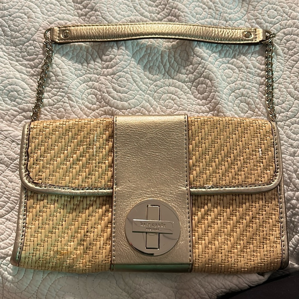 Kate Spade straw and leather clutch
